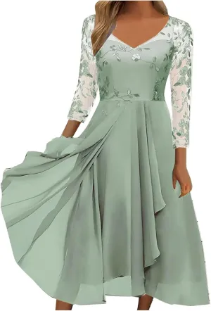 HGps8w Mother of The Bride Dresses for Women Lace Chiffon Flowy Dress Elegant Formal Evening Party Gown for Wedding