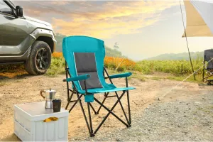 High Back Heavy Duty Lawn Chair Support 250LBS, Collapsible Steel Frame with Cup Holder - Blue for Outdoor Camping, Garden, and Patio Use