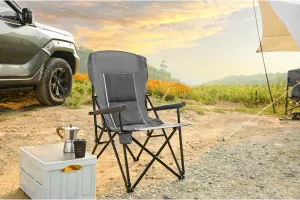 High Back Heavy Duty Lawn Chair Support 250LBS, Portable Collapsible Chair with Cup Holder - Grey