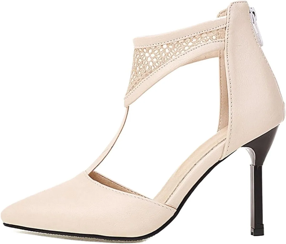 High Heels Women's Pointed Toe Mesh T-Band High Heel Ankle Shoes Leopard Plaid Design