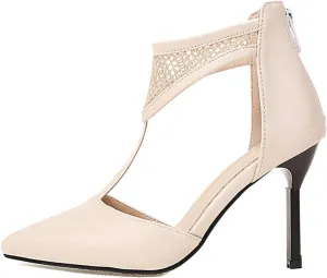 High Heels Women's Pointed Toe Mesh T-Band High Heel Ankle Shoes Leopard Plaid Design