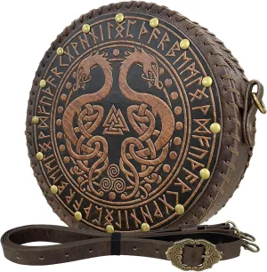 HiiFeuer Viking Embossed Crossbody Bag, Nordic Faux Leather Belt Bag Satchel Bag, Medieval Portable Cosplay Shoulder Bag (Brown A)