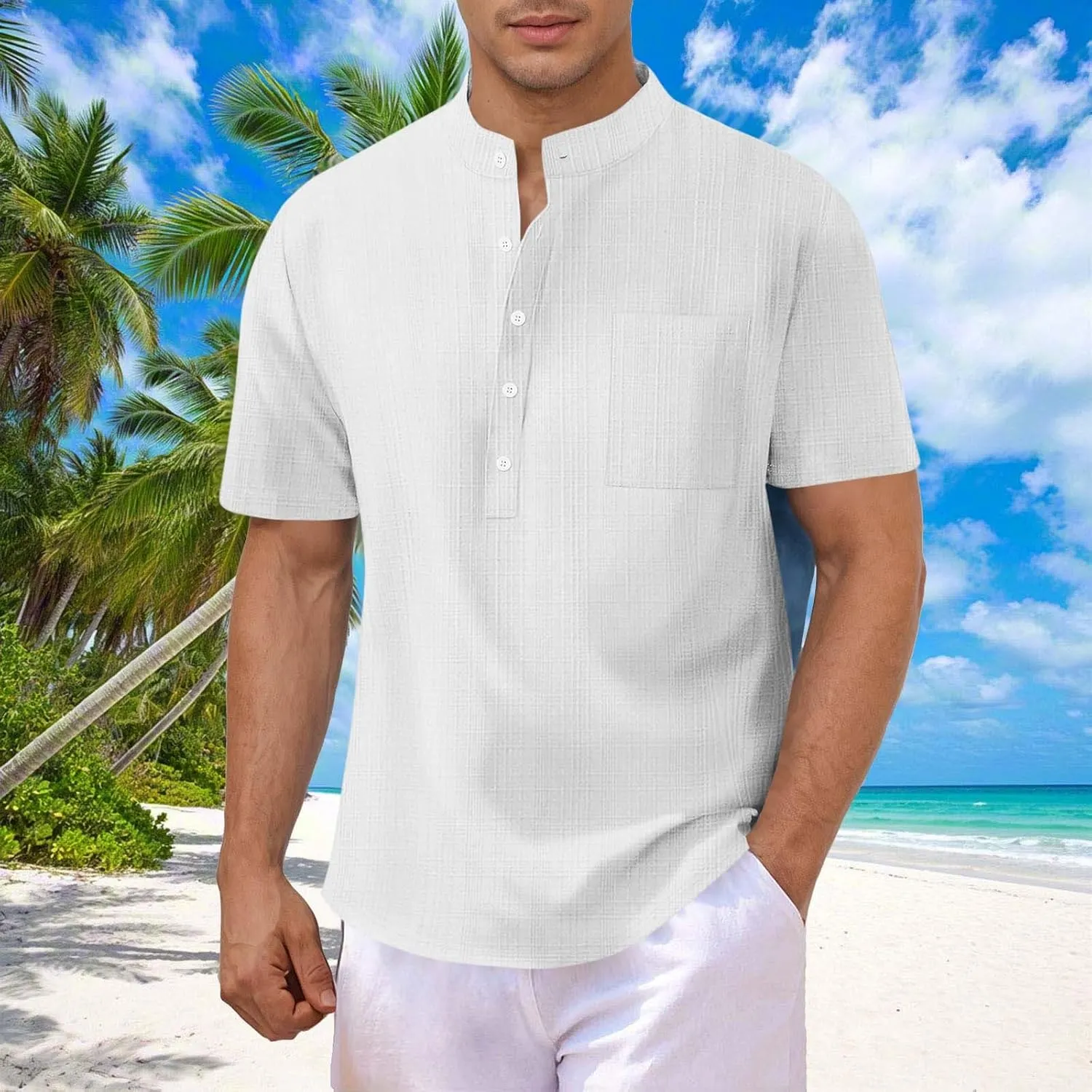 Hippie T-Shirt for Men Solid Color Business Short Sleeve Henley Collar Tees Tops Summer Casual Regular Work Blouse