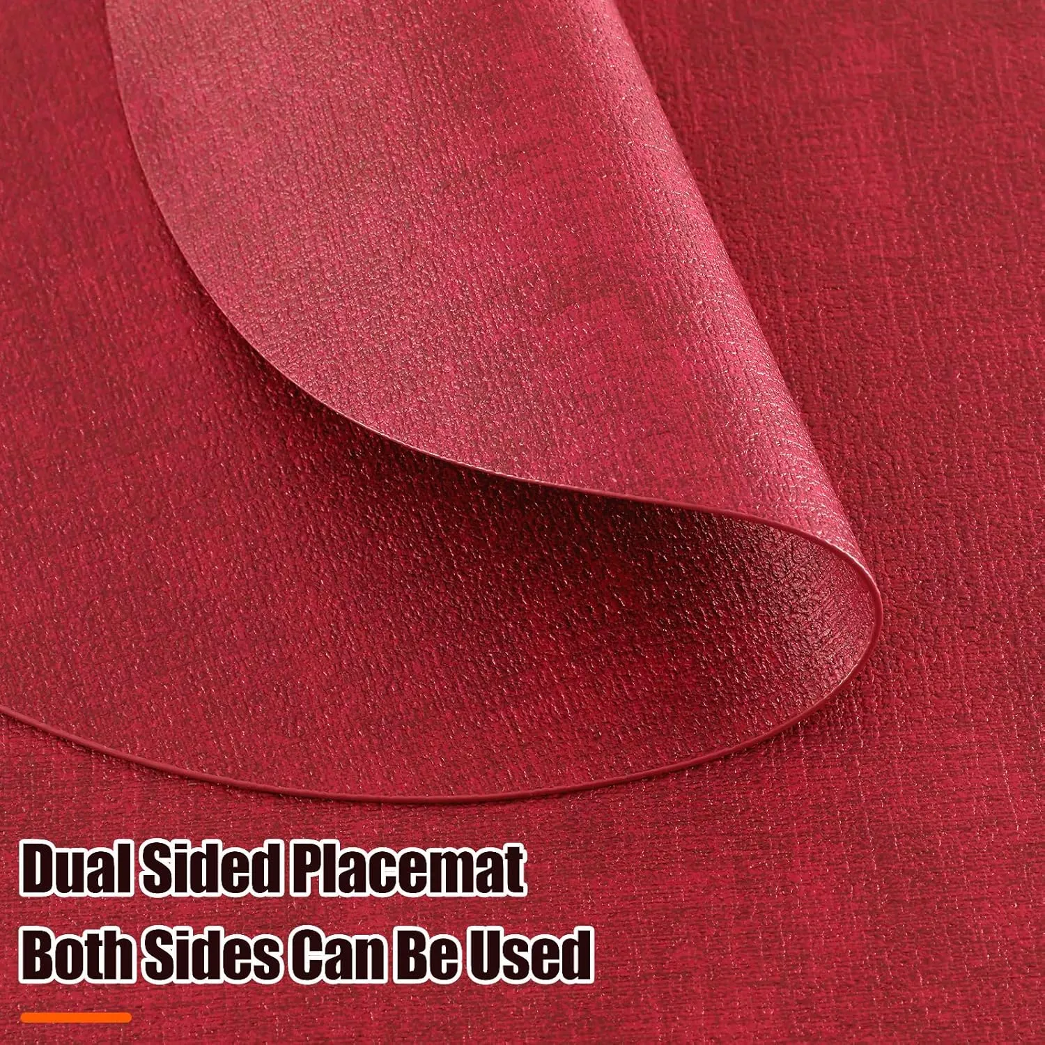 Homaxy Round Faux Leather Placemats and Coasters, Washable Dual-Side Table Mats, Wipeable Heat-Resistant Dining Place Mats for Outdoor and Indoor, Set of 6, Diameter 13 and 3.93 inch, Red