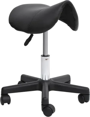 HOMCOM Rolling Saddle Stool, Swivel Salon Chair, Ergonomic Faux Leather Stool, Adjustable Height with Wheels for Spa, Salon, Massage, Office, Black