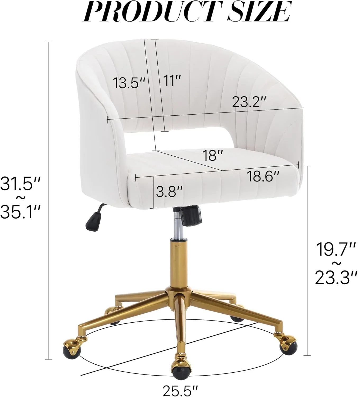 Home Office Chair Swivel Velvet Desk Chair Accent Armchair Upholstered Modern Tufted Chairs with Gold Base for Girls Women Ergonomic Study Seat Computer Task Stools for Living Room(Cream)