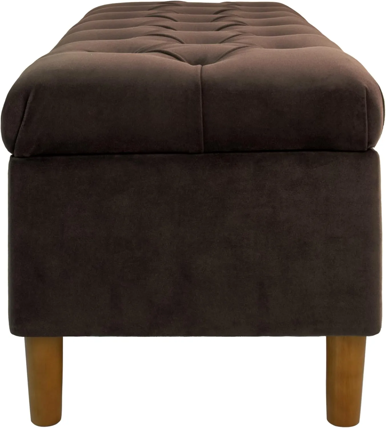 HomePop Home Decor | Tufted Ainsley Button Storage Ottoman Bench with Hinged Lid | Ottoman Bench with Storage for Living Room & Bedroom, Chocolate Brown Velvet