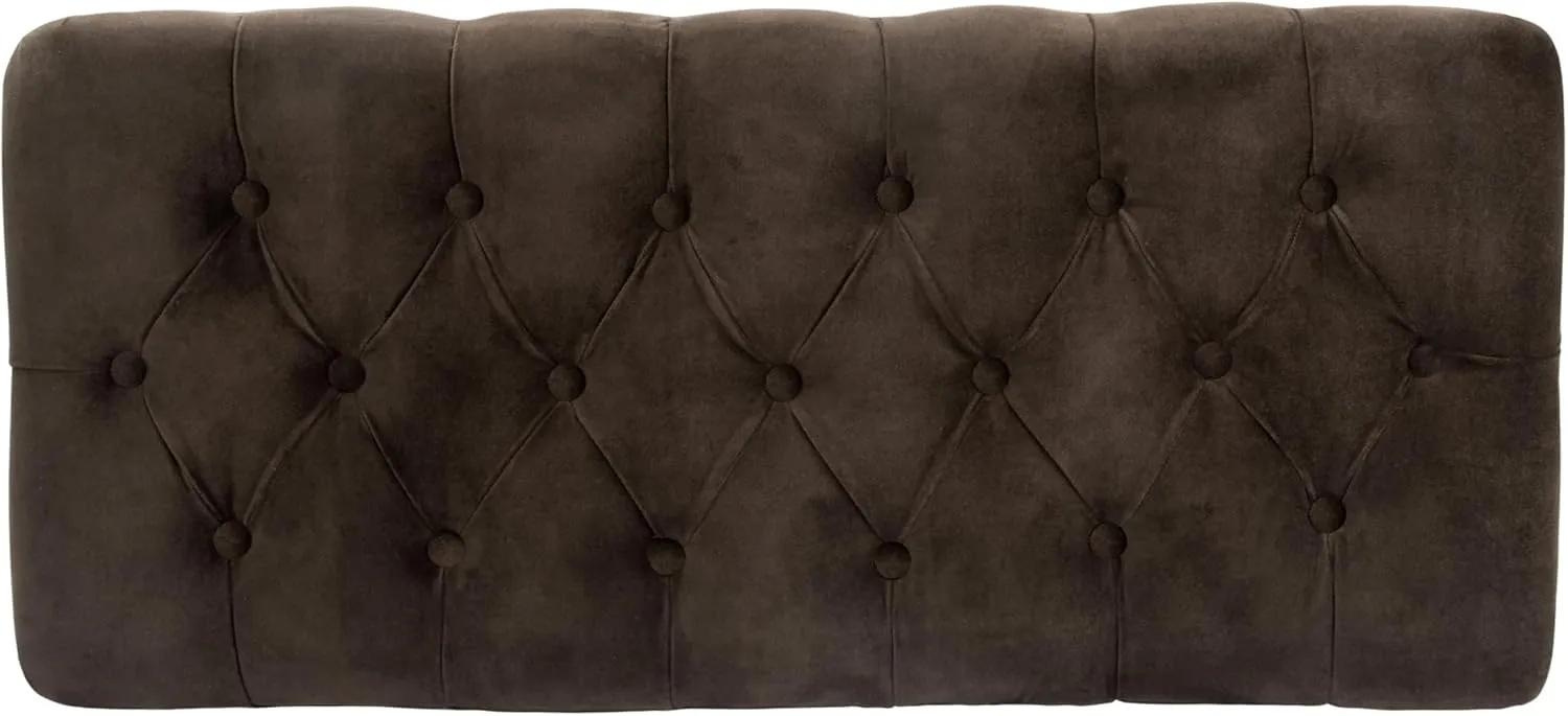 HomePop Home Decor | Tufted Ainsley Button Storage Ottoman Bench with Hinged Lid | Ottoman Bench with Storage for Living Room & Bedroom, Chocolate Brown Velvet