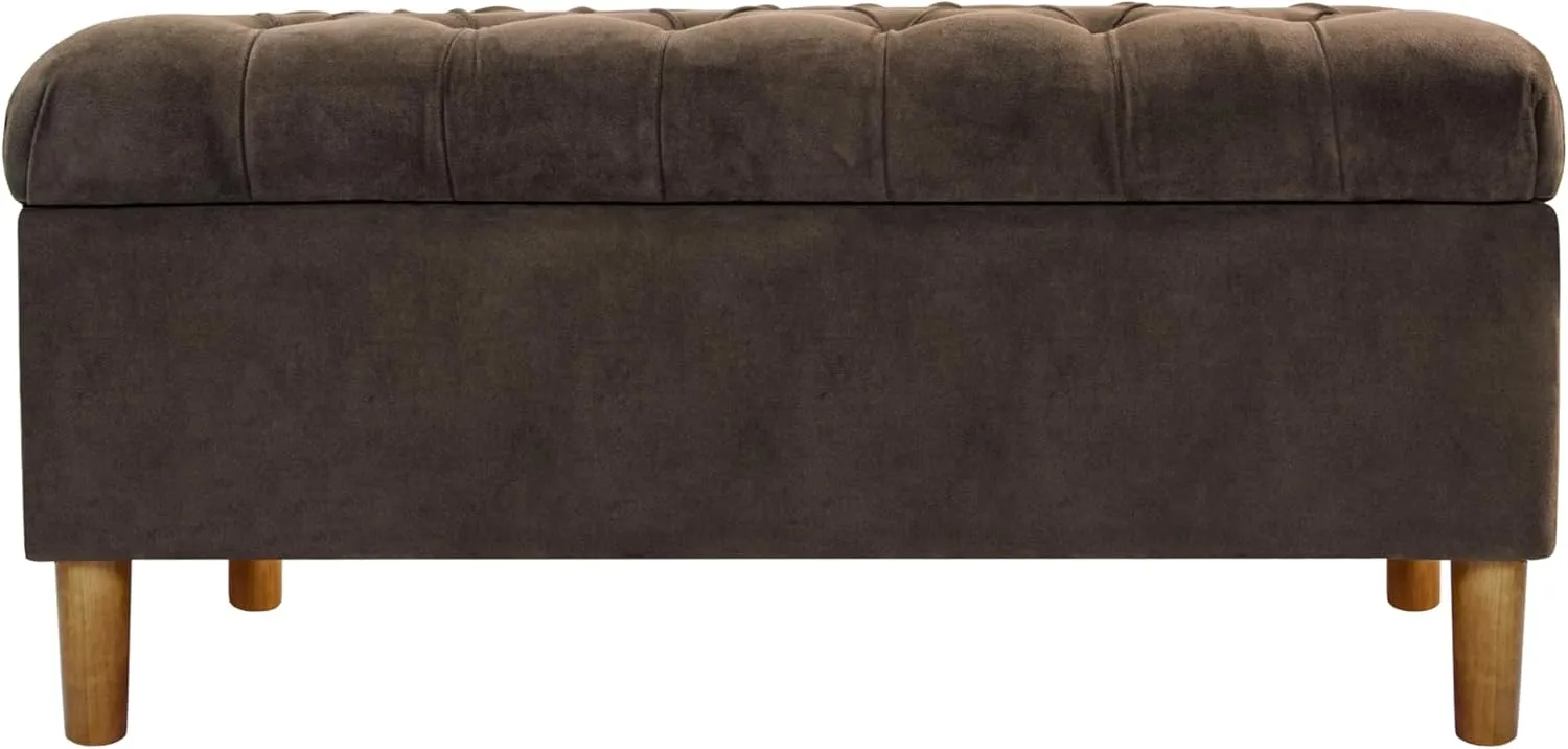 HomePop Home Decor | Tufted Ainsley Button Storage Ottoman Bench with Hinged Lid | Ottoman Bench with Storage for Living Room & Bedroom, Chocolate Brown Velvet