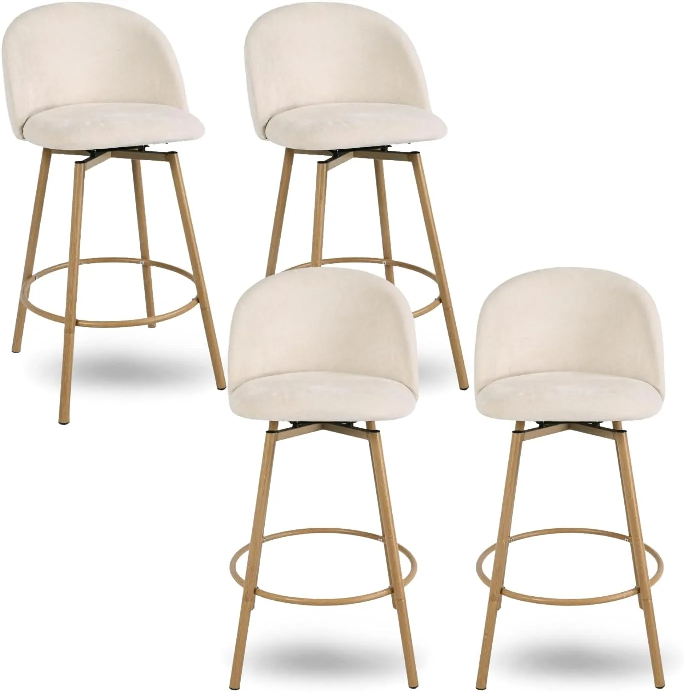 Homy Casa 27.6" Velvet Bar Stool Set of 4 – Soft Cloud-Touch Seat with Curved Back, Wood Grain Metal Legs & Armless Design for Kitchen Island or Home Bar, Beige
