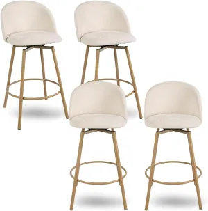 Homy Casa 27.6" Velvet Bar Stool Set of 4 – Soft Cloud-Touch Seat with Curved Back, Wood Grain Metal Legs & Armless Design for Kitchen Island or Home Bar, Beige