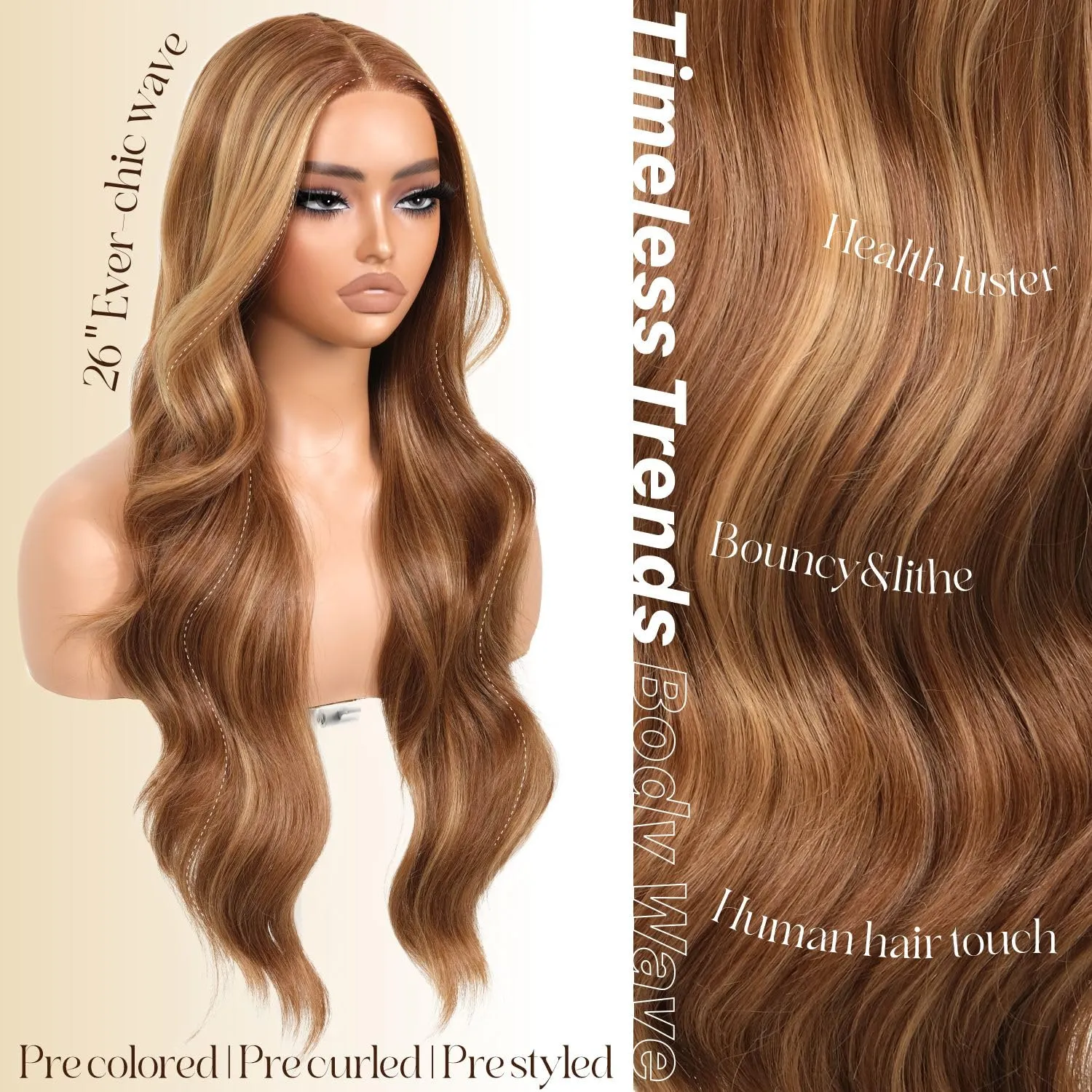 Honey Blonde Body Wave Glueless Wigs With Bangs Synthetic Lace Front Wigs Pre Plucked Pre Cut HD Lace 13x5x1 Middle Part Wigs For Woman 26 Inch