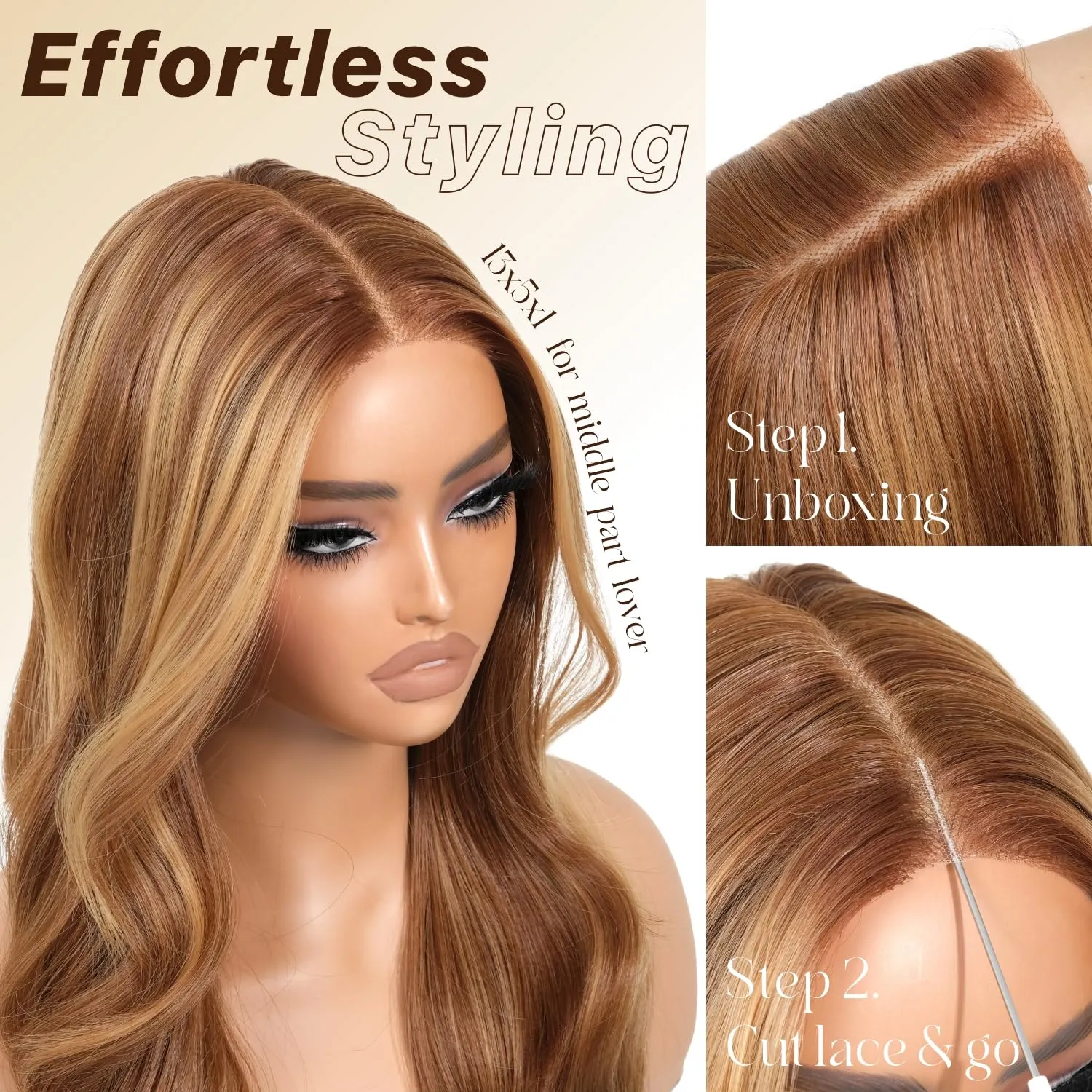 Honey Blonde Body Wave Glueless Wigs With Bangs Synthetic Lace Front Wigs Pre Plucked Pre Cut HD Lace 13x5x1 Middle Part Wigs For Woman 26 Inch
