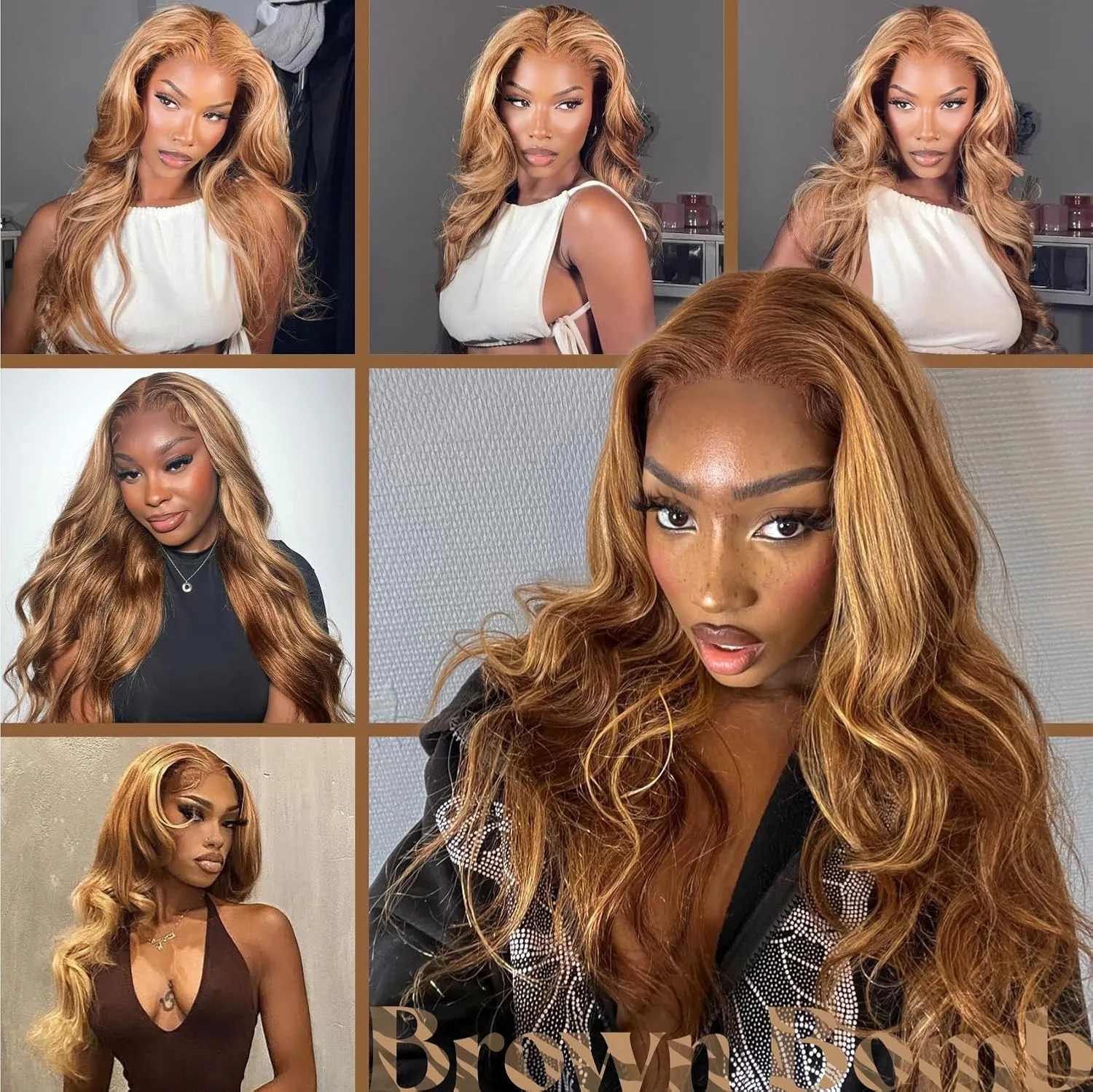 Honey Blonde Body Wave Glueless Wigs With Bangs Synthetic Lace Front Wigs Pre Plucked Pre Cut HD Lace 13x5x1 Middle Part Wigs For Woman 26 Inch