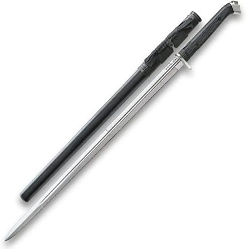Honshu Boshin Double Edge Sword | 40 13/16" Overall | 30 1/2" 1060 High Carbon Steel Blade | Textured TPR Handle | Wooden Scabbard