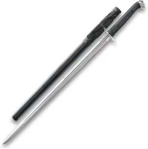 Honshu Boshin Double Edge Sword | 40 13/16" Overall | 30 1/2" 1060 High Carbon Steel Blade | Textured TPR Handle | Wooden Scabbard