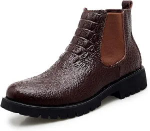 HOOENG Chelsea Boots for Men Round Toe Faux Crocodile Print Leather Waterproof Wearable On Non Slip Anti-Slip Classic Casual