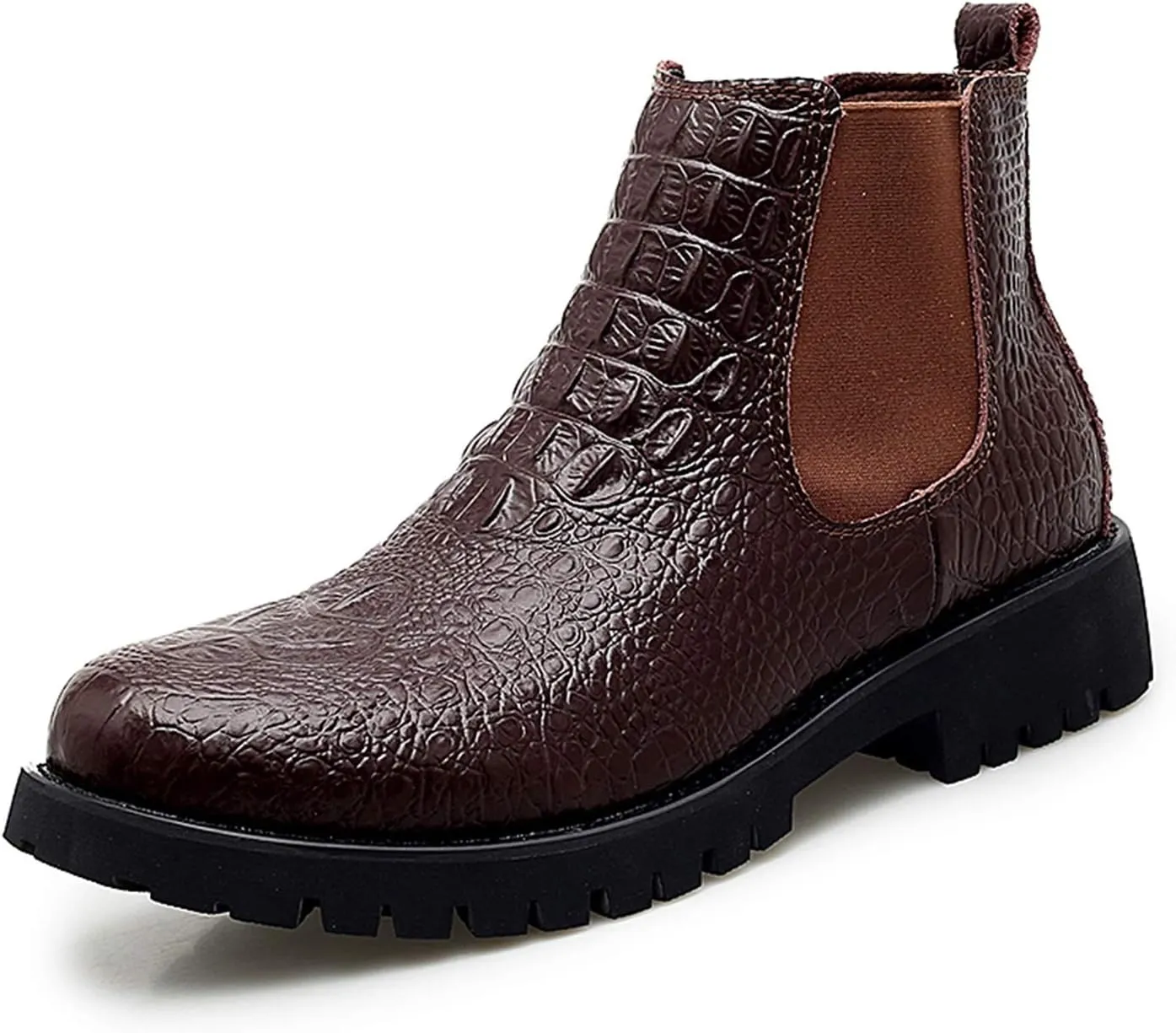 HOOENG Chelsea Boots for Men Round Toe Faux Crocodile Print Leather Waterproof Wearable On Non Slip Anti-Slip Classic Casual