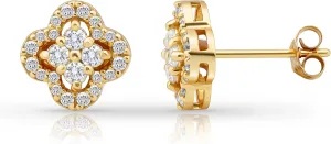 Hoops & Loops 925 Sterling Silver Cubic Zirconia Four Leaf Clover Dainty Stud Earrings for Women