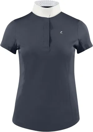 HORZE Women's Blaire Short Sleeved Sun Show Shirt, Mesh Under-Sleeves, UV Protection, Moisture-Wicking Nanotex Fabric - Dark Navy - US Size 10