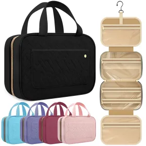 HOTOR Travel Toiletry Bag for Women with Hanging Hook - Portable Cosmetic Case, Toiletry Bag for Traveling Women, Waterproof Travel Essentials, Large, Black