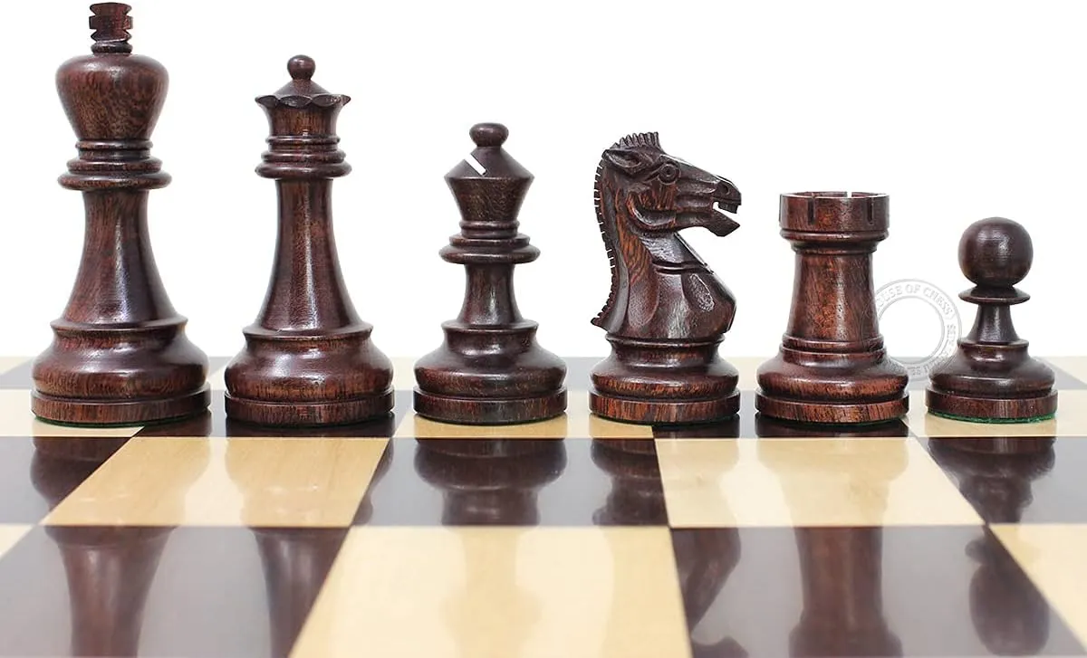 House of Chess - Grand Master Staunton Tournament Chess Set Pieces - King Size: 3-3/4" (Broad Base)   2 Extra Queens - Ringy Rosewood/Boxwood
