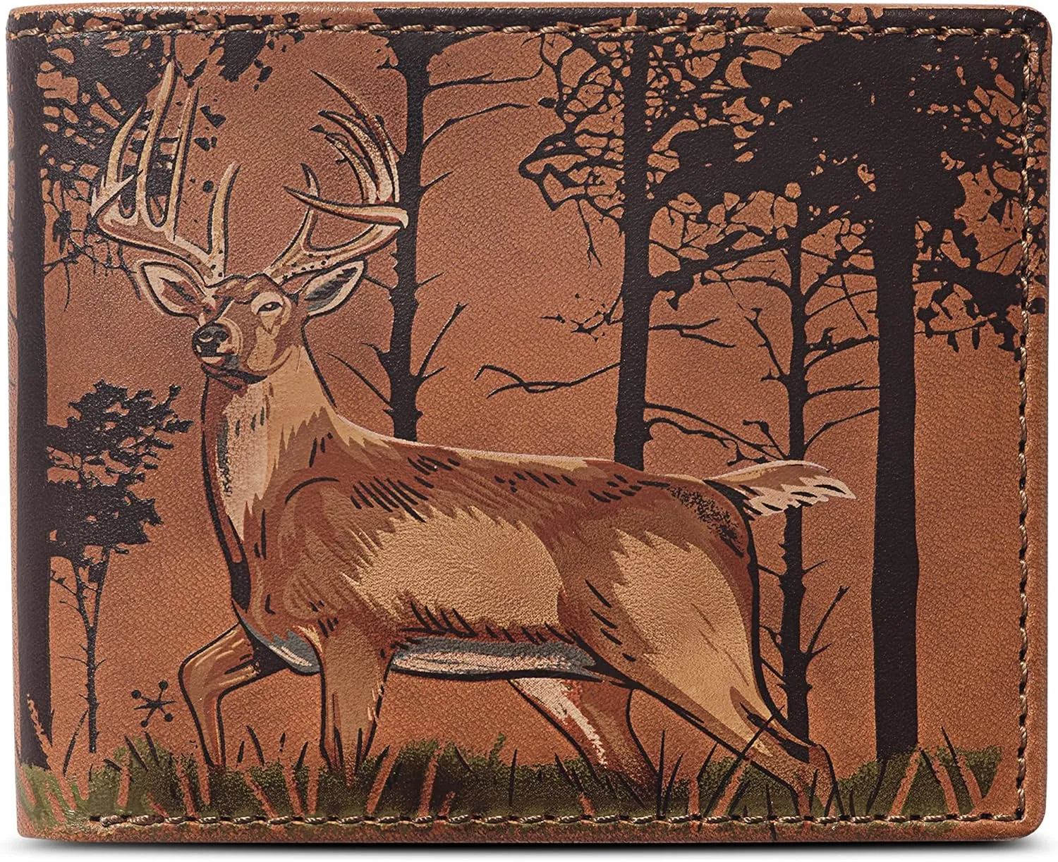 House of Jack Co. Deer In The Woods Bifold Wallet for Men and Outdoorsmen with Camou Lining, Full Grain Italian Cowhide Leather Wallet, Tan
