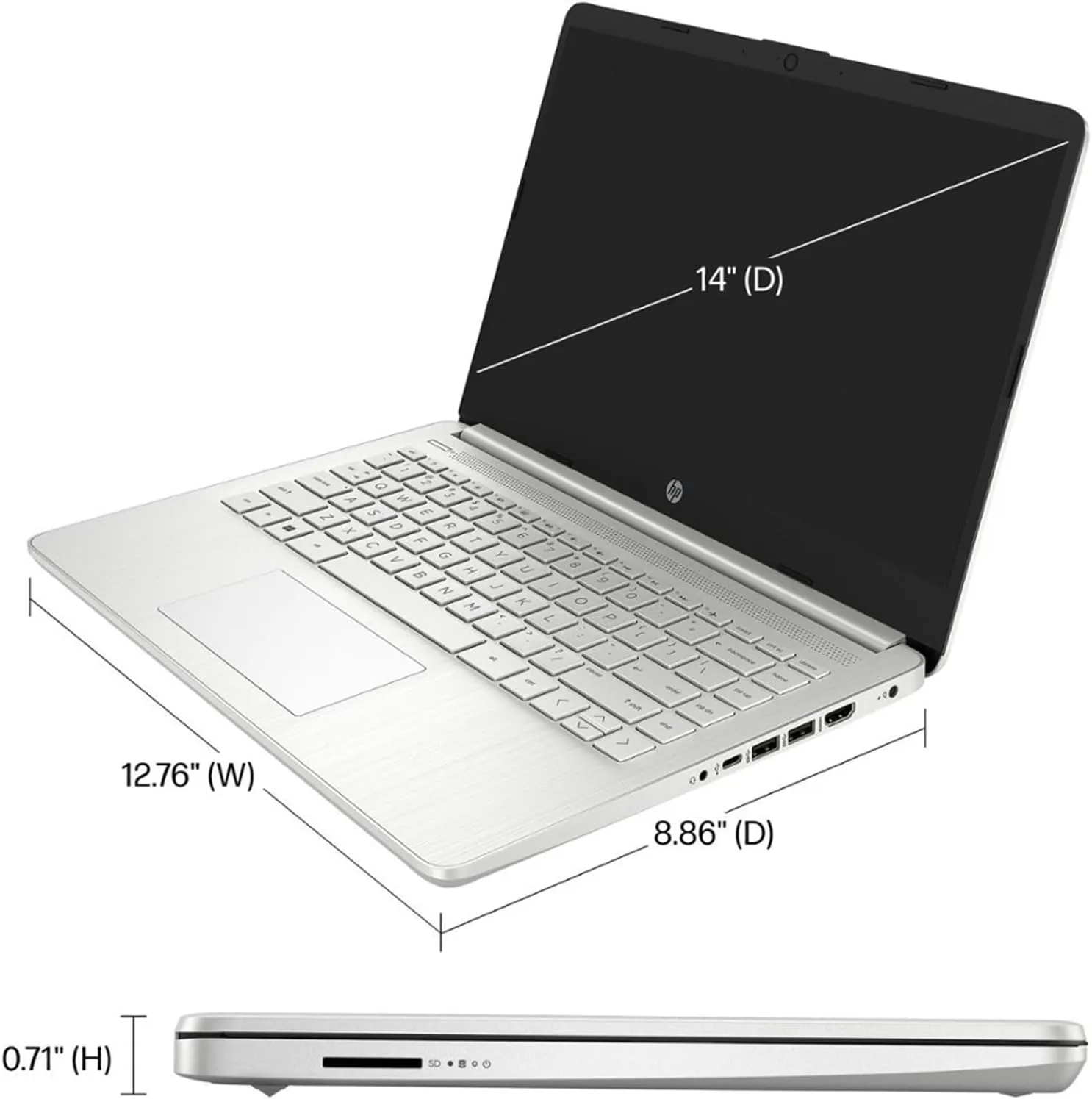 HP 14 Ultrabook • Back to School Limited Edition with Microsoft 365 • Intel 4-Core CPU • 16GB RAM • 1.6TB Storage (128GB OnBoard withHP 512GB P500 Portable SSD   1TB OneDrive) • Natural Silver • Win11