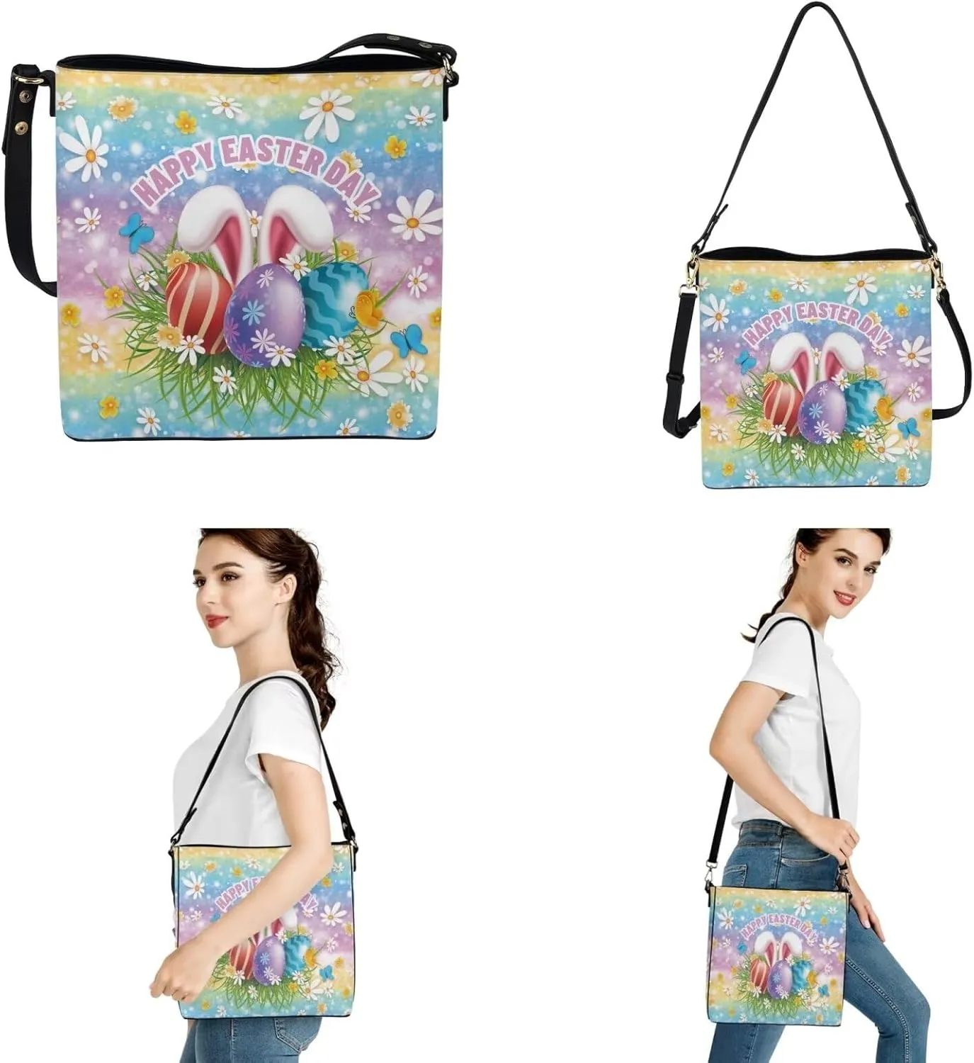 HUGS IDEA Leather Purses and Handbag for Women Bucket Bag with Wrist Wallet 2 Packs