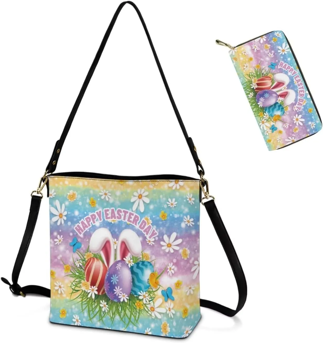 HUGS IDEA Leather Purses and Handbag for Women Bucket Bag with Wrist Wallet 2 Packs