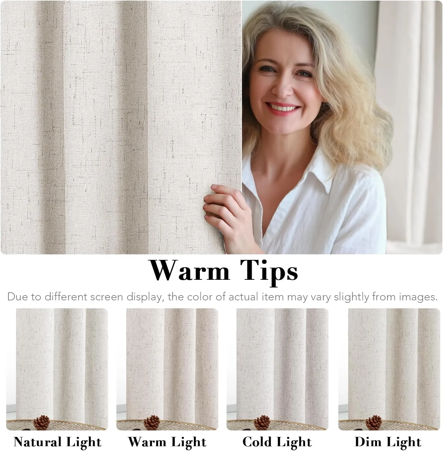 H.VERSAILTEX 100% Blackout Curtains Linen Textured Blackout Curtains for Bedroom Full Light Blocking Thermal Insulated Curtain Panels 84 Inches Long Energy Saving with White Liner, 2 Panels, Ivory