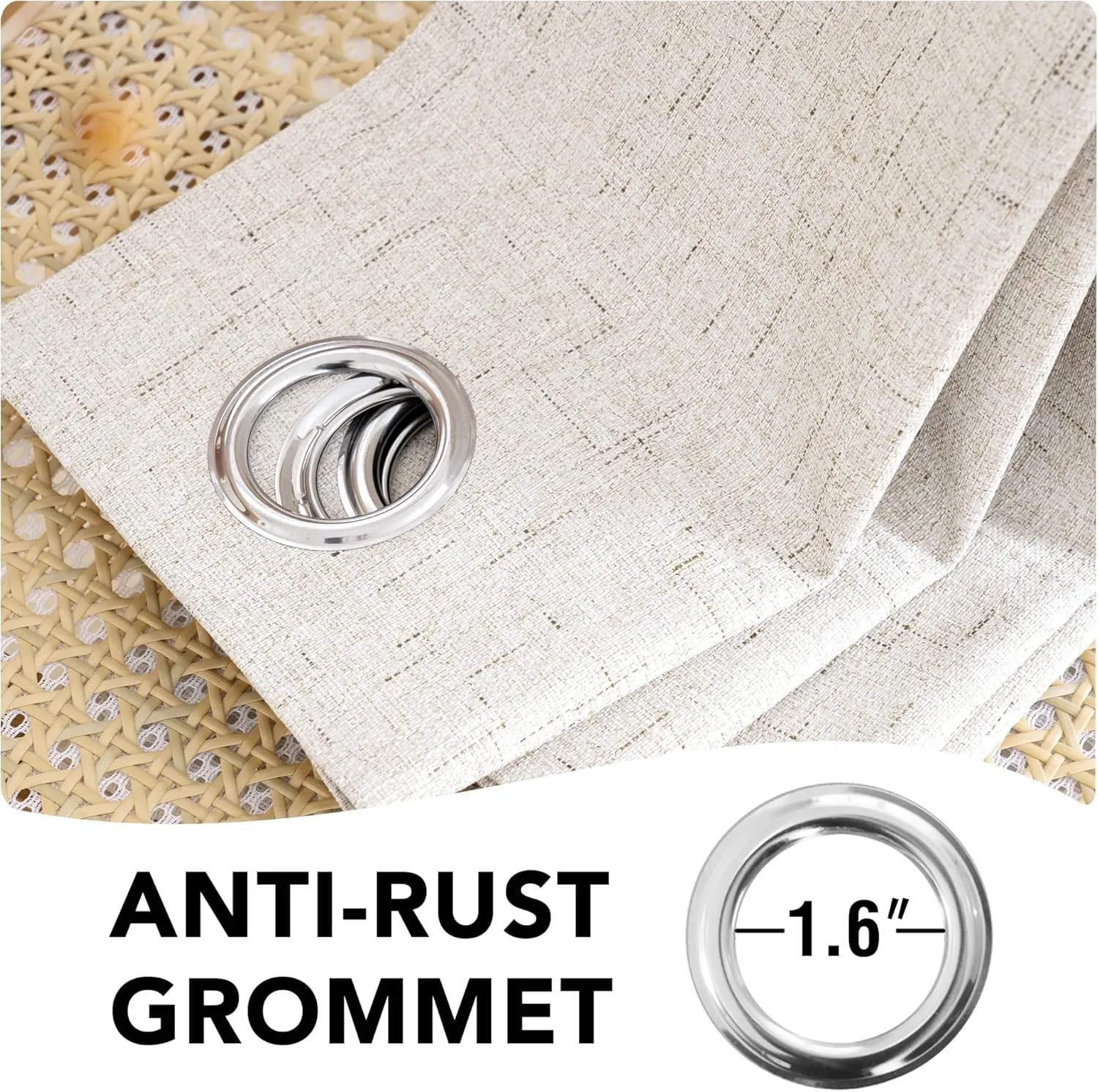 H.VERSAILTEX 100% Blackout Curtains Linen Textured Blackout Curtains for Bedroom Full Light Blocking Thermal Insulated Curtain Panels 84 Inches Long Energy Saving with White Liner, 2 Panels, Ivory