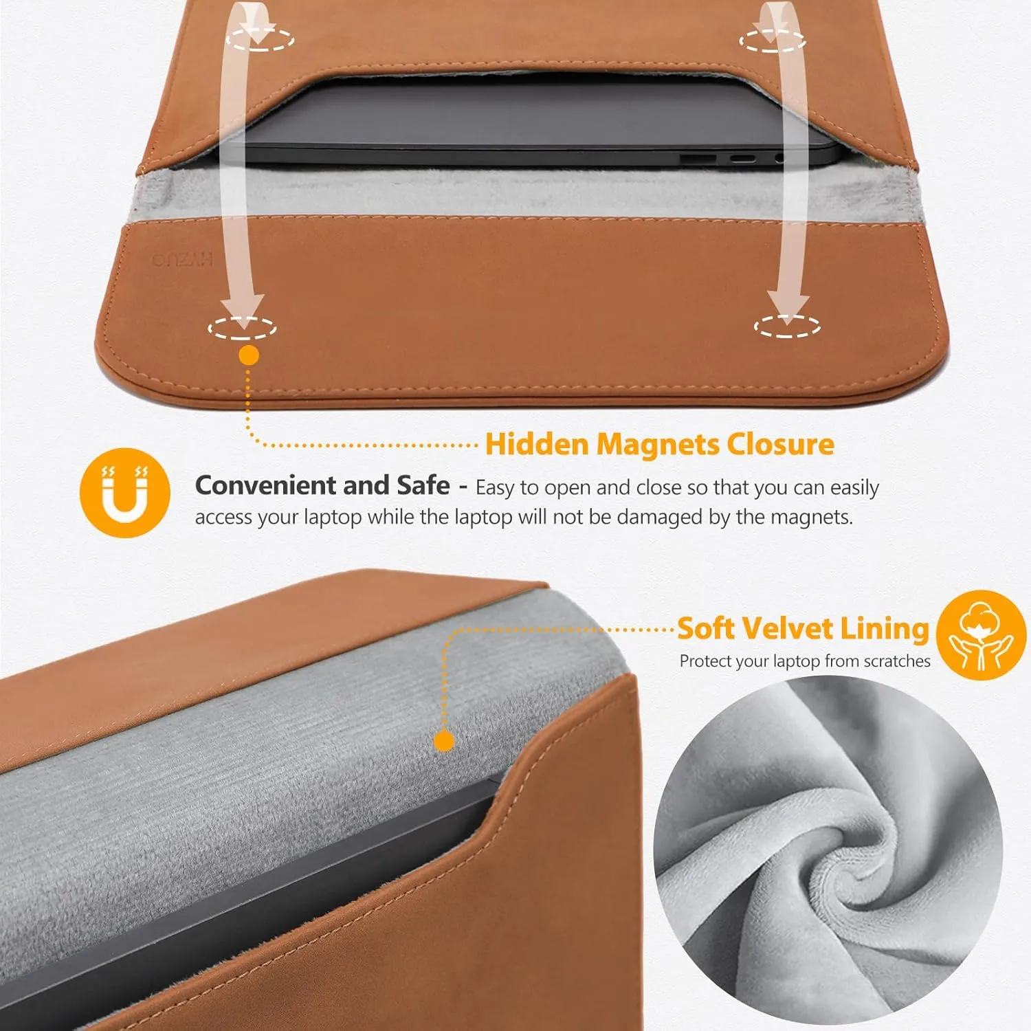 HYZUO 15-16 Inch Laptop Sleeve for MacBook Pro 16 M4/M3/M2/M1 A3403 A3186 A2991 A2780 2025-2019, MacBook Pro 15 2015-2012 A1398, XPS 15, Faux Suede Leather Case with Accessory Bag, Brown