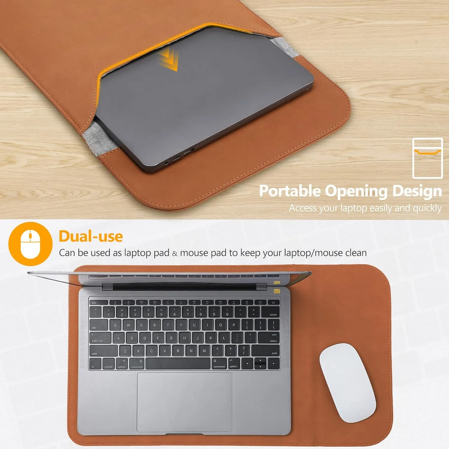 HYZUO 15-16 Inch Laptop Sleeve for MacBook Pro 16 M4/M3/M2/M1 A3403 A3186 A2991 A2780 2025-2019, MacBook Pro 15 2015-2012 A1398, XPS 15, Faux Suede Leather Case with Accessory Bag, Brown