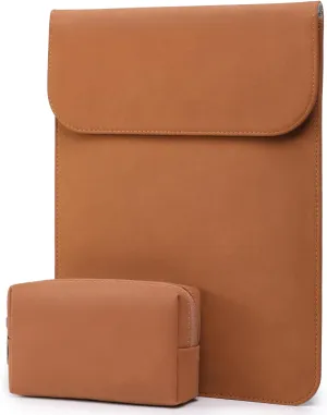HYZUO 15-16 Inch Laptop Sleeve for MacBook Pro 16 M4/M3/M2/M1 A3403 A3186 A2991 A2780 2025-2019, MacBook Pro 15 2015-2012 A1398, XPS 15, Faux Suede Leather Case with Accessory Bag, Brown