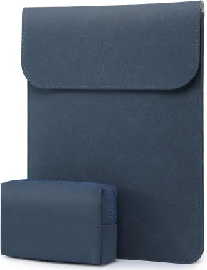 HYZUO 15 Inch Laptop Sleeve Bag for MacBook Air 15 M4 A3241 M3 M2 2025-2023, 15" Surface Laptop 7/6/5/4/3, MacBook Pro 15 2019-2016, Faux Suede Leather Case Cover with Carry Pouch, Navy Blue