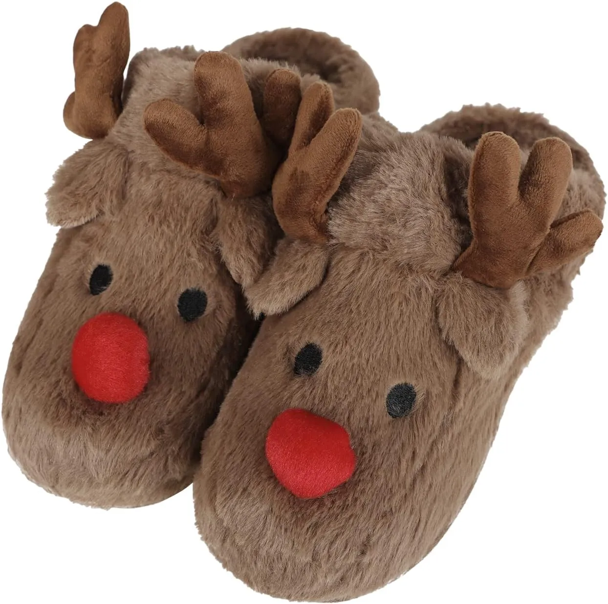 Ibluelover Winter Reindeer Slippers for Couple Faux Rabbit Fur Slippers Christmas House Indoor Slippers Anti-Slip Xmas Warm Shoes