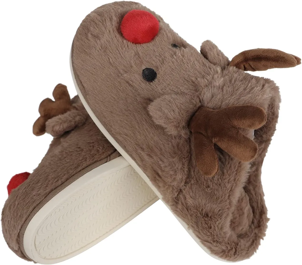 Ibluelover Winter Reindeer Slippers for Couple Faux Rabbit Fur Slippers Christmas House Indoor Slippers Anti-Slip Xmas Warm Shoes