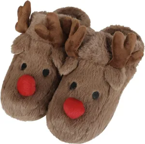 Ibluelover Winter Reindeer Slippers for Couple Faux Rabbit Fur Slippers Christmas House Indoor Slippers Anti-Slip Xmas Warm Shoes