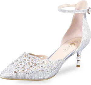 IDIFU Women's IN2 Candice Wedding Rhinestones Sequins Low Kitten Heels Pumps Dress Evening Shoes for Women Bridal Bride