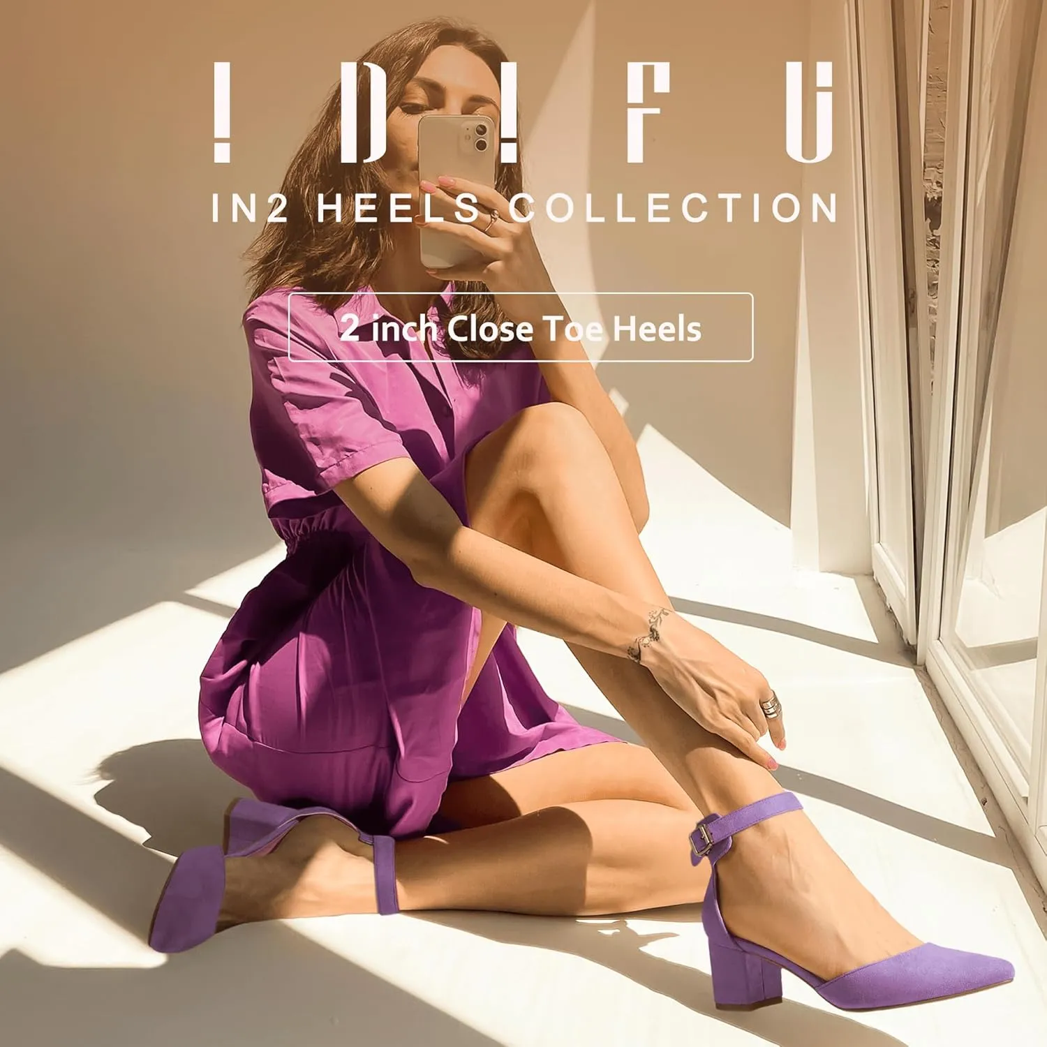 IDIFU Women's IN2 Pedazo Dress Shoes Low Block Heels Comfortable Chunky Closed Toe Ankle Strap Wedding Pumps