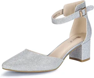 IDIFU Women's IN2 Pedazo Dress Shoes Low Block Heels Comfortable Chunky Closed Toe Ankle Strap Wedding Pumps