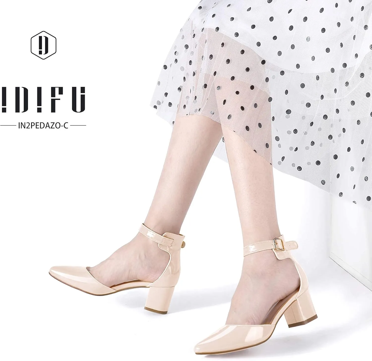 IDIFU Women's IN2 Pedazo Dress Shoes Low Block Heels Comfortable Chunky Closed Toe Ankle Strap Wedding Pumps