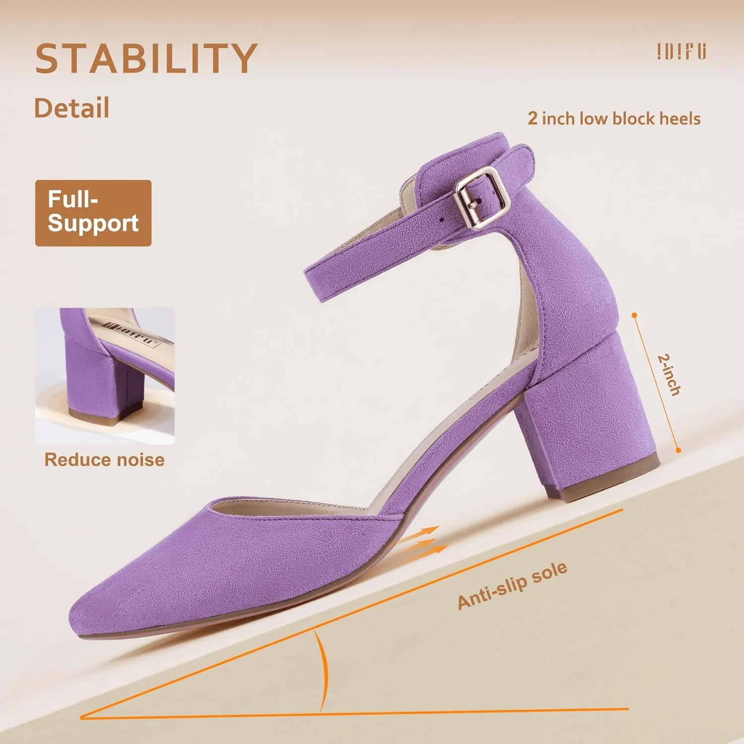 IDIFU Women's IN2 Pedazo Dress Shoes Low Block Heels Comfortable Chunky Closed Toe Ankle Strap Wedding Pumps