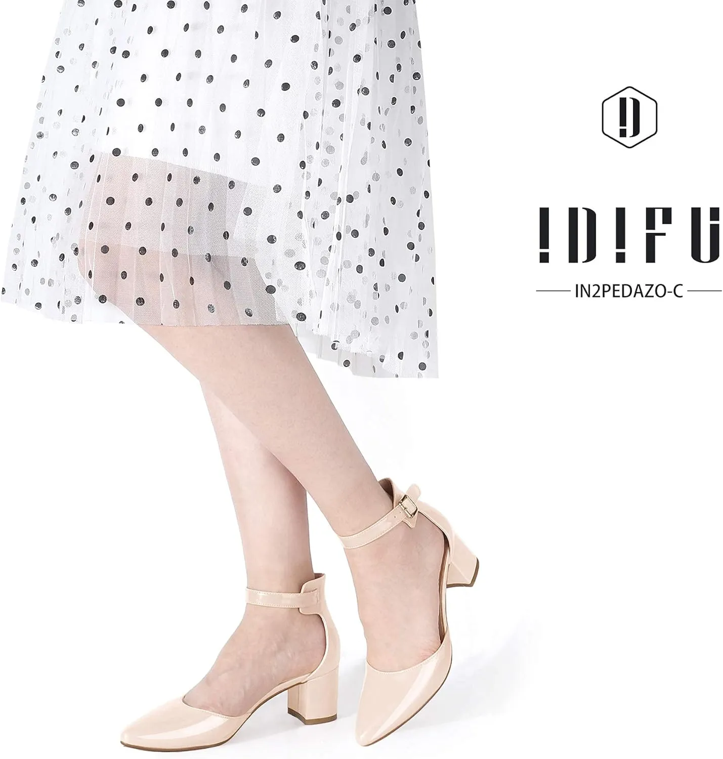 IDIFU Women's IN2 Pedazo Dress Shoes Low Block Heels Comfortable Chunky Closed Toe Ankle Strap Wedding Pumps