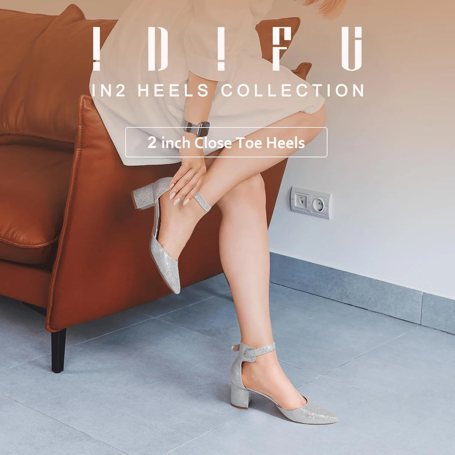 IDIFU Women's IN2 Pedazo Dress Shoes Low Block Heels Comfortable Chunky Closed Toe Ankle Strap Wedding Pumps