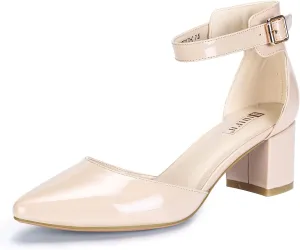 IDIFU Women's IN2 Pedazo Dress Shoes Low Block Heels Comfortable Chunky Closed Toe Ankle Strap Wedding Pumps