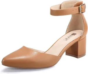 IDIFU Women's IN2 Pedazo Dress Shoes Low Block Heels Comfortable Chunky Closed Toe Ankle Strap Wedding Pumps