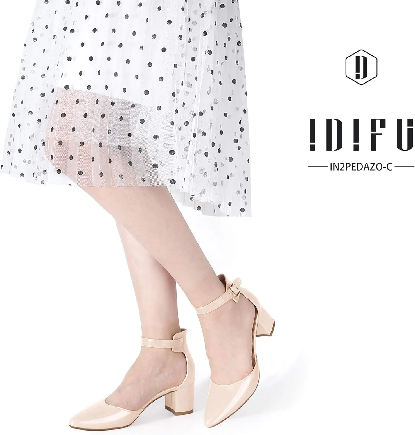 IDIFU Women's IN2 Pedazo Dress Shoes Low Block Heels Comfortable Chunky Closed Toe Ankle Strap Wedding Pumps