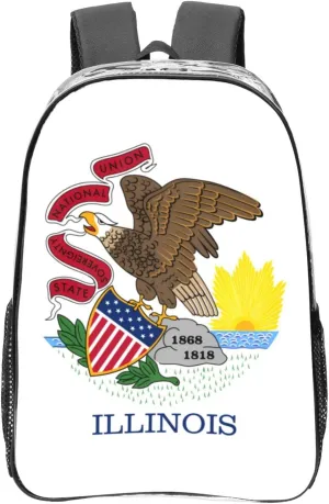 Illinois State Flag Transparent Backpack-16-Inch Pvc Clear Backpack With Side Pockets,Black
